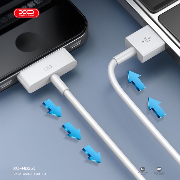 Кабель XO NB253 USB-A DOCK Білий (Iphone 2/3/4, ipad, ipod)