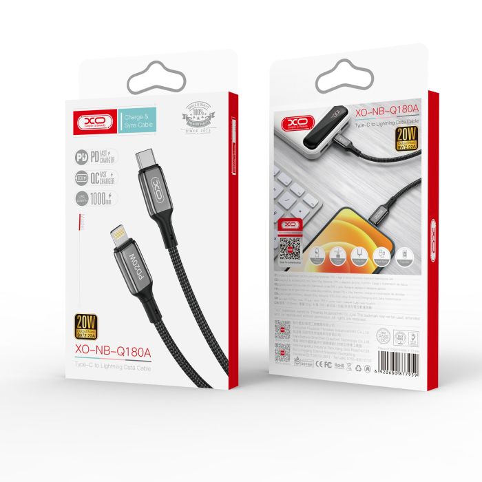 Кабель XO NB-Q180A USB-C Lightning Чорний