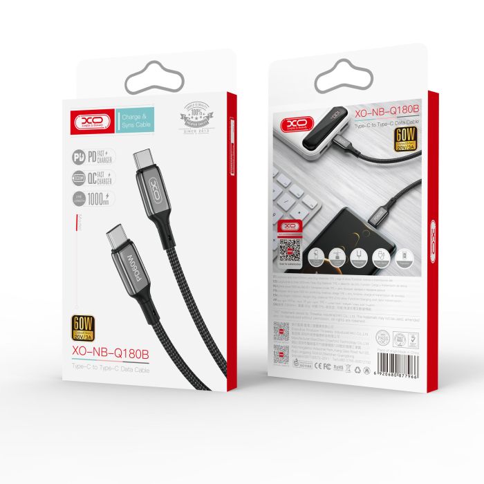 Кабель XO NB-Q180B USB-C USB-C Чорний