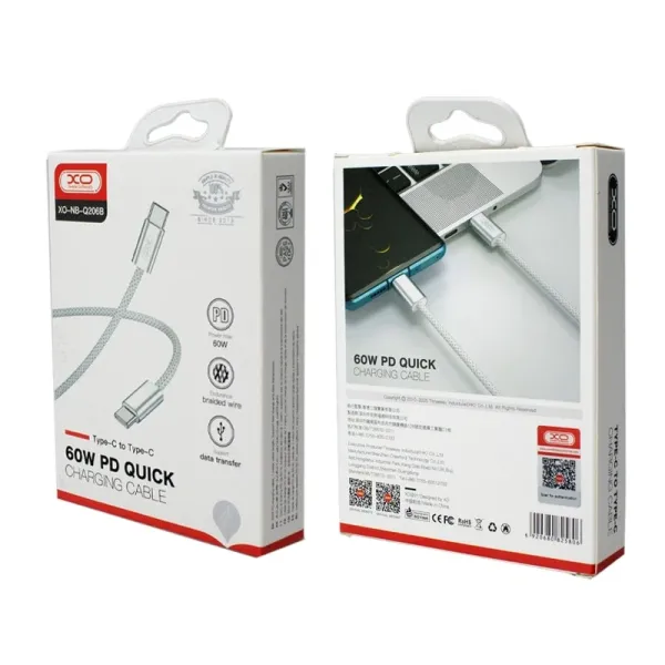 Кабель XO NB-Q206B USB-C USB-C Сріблястий