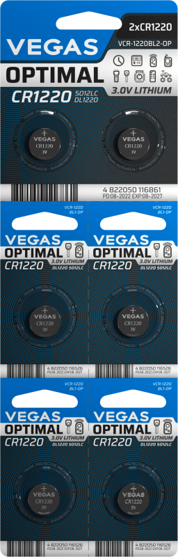 Батарейка VEGAS OPTIMAL CR1220 блістер 6шт. Lithium