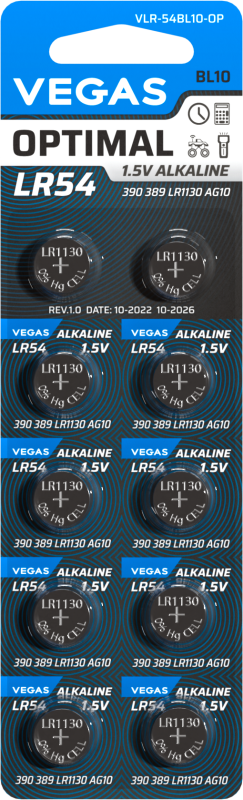 Батарейка VEGAS OPTIMAL LR54 блістер 10шт. Alkaline