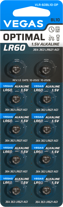 Батарейка VEGAS OPTIMAL LR60 блістер 10шт. Alkaline