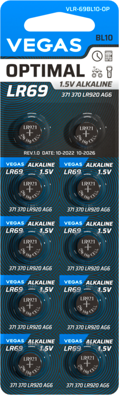 Батарейка VEGAS OPTIMAL LR69 блістер 10шт. Alkaline