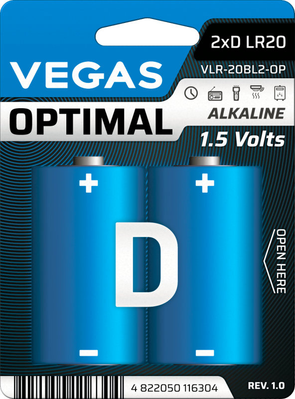 Батарейка VEGAS OPTIMAL D блістер 2шт. Alkaline