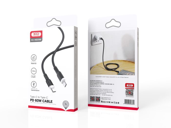 Кабель XO NB208B USB-C USB-C Чорний