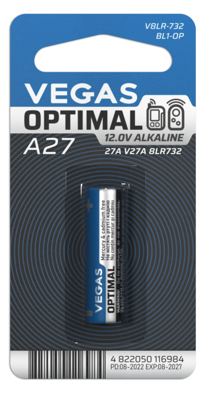 Батарейка VEGAS OPTIMAL A27 блістер 1шт. Alkaline