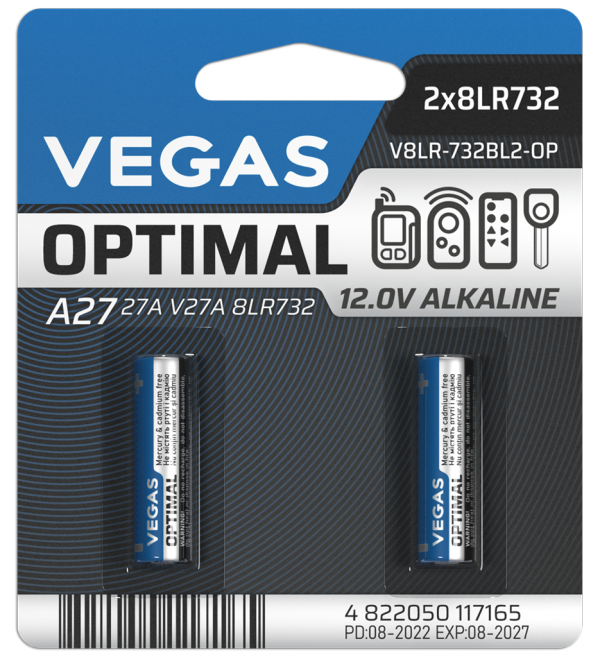 Батарейка VEGAS OPTIMAL A27 блістер 2шт. Alkaline