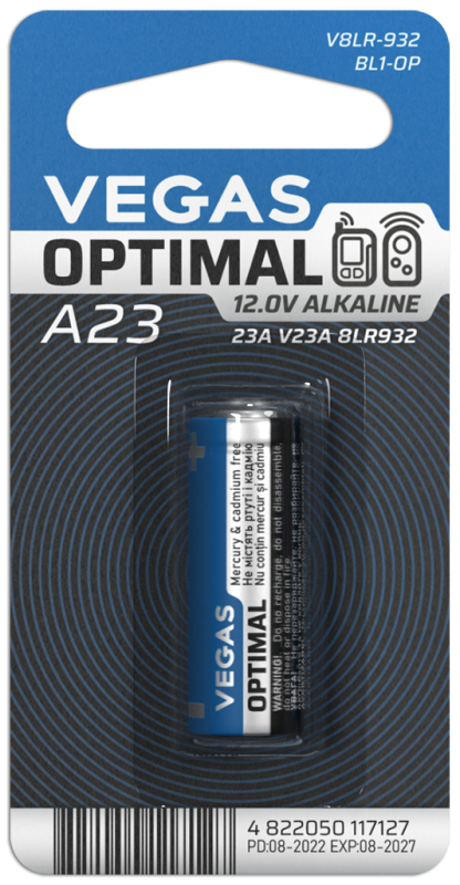 Батарейка VEGAS OPTIMAL A23 блістер 1шт. Alkaline