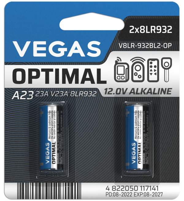 Батарейка VEGAS OPTIMAL A23 блістер 2шт. Alkaline
