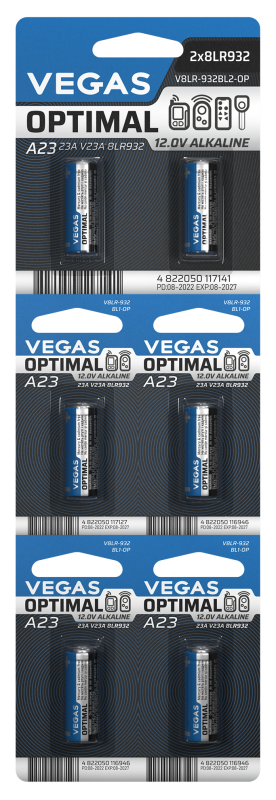 Батарейка VEGAS Optimal A23 блістер 6шт. Alkaline