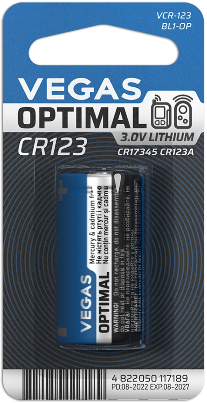 Батарейка VEGAS OPTIMAL CR123 блістер 1шт. Lithium