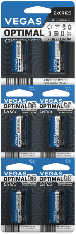 Батарейка VEGAS OPTIMAL CR123 блістер 6шт. Lithium