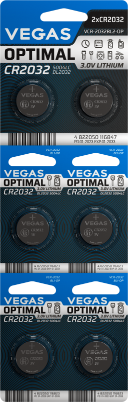 Батарейка VEGAS OPTIMAL CR2032 блістер 6шт. Lithium