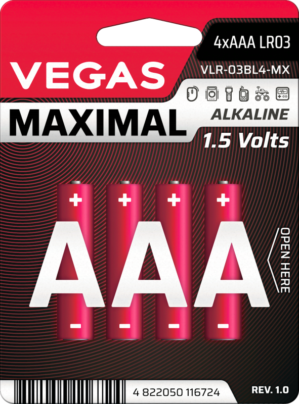 Батарейка VEGAS MAXIMAL ААA блістер 4шт. Alkaline