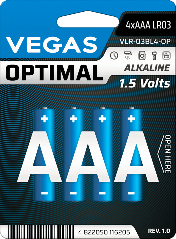 Батарейка VEGAS OPTIMAL ААA блістер 4шт. Alkaline