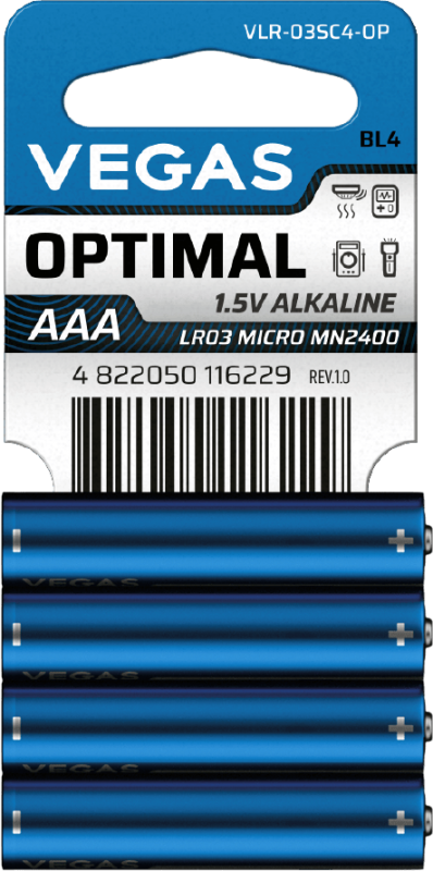 Батарейка VEGAS OPTIMAL ААA 4шт. Alkaline