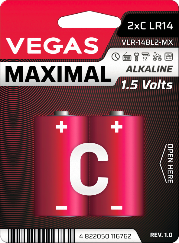 Батарейка VEGAS MAXIMAL C блістер 2шт. Alkaline