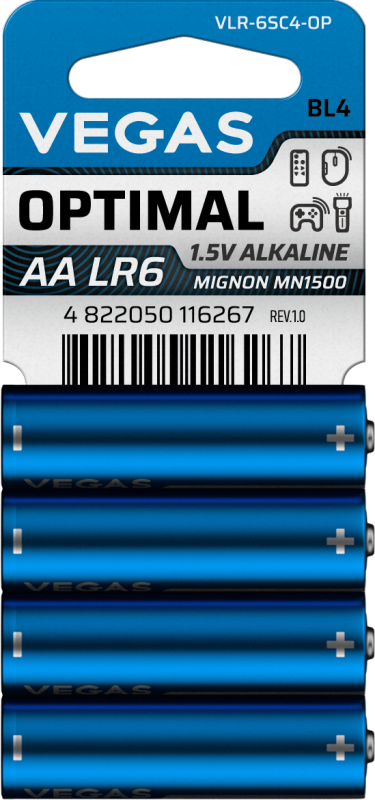 Батарейка VEGAS OPTIMAL АА 4шт. Alkaline