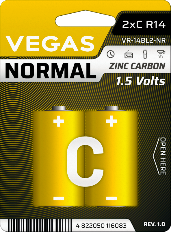 Батарейка VEGAS NORMAL C блістер 2шт. Zinc-Carbon