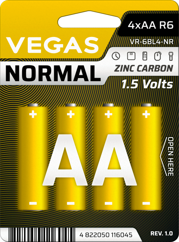 Батарейка VEGAS NORMAL АА блістер 4шт. Zinc-Carbon