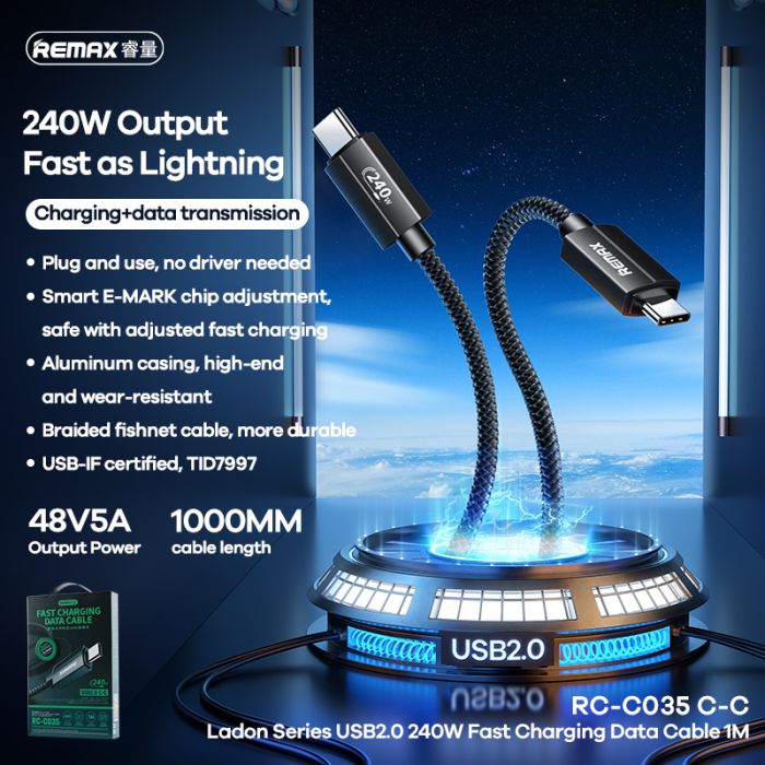 Кабель Remax RC-C035 USB-C USB-C Чорний