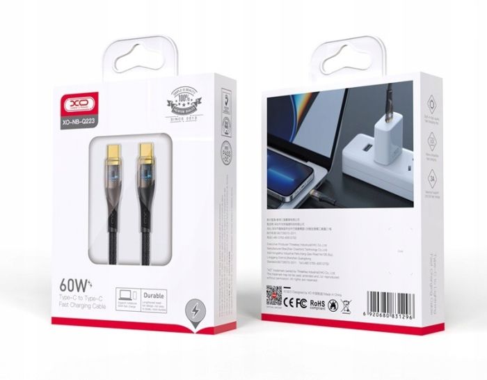 Кабель XO NB-Q223B USB-C USB-C Чорний