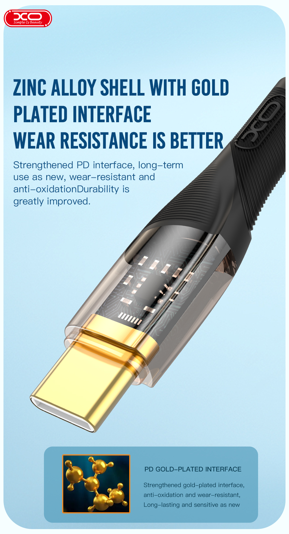 Кабель XO NB-Q223B USB-C USB-C Чорний має конектори з золотим покриттям для надійності та ефективності роботи